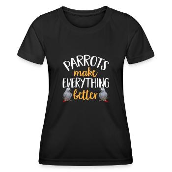 Graupapagei African Grey Parrot Papagei - Frauen Funktions-T-Shirt - Schwarz - Vorne - AI Model Female 172 light (172cm)