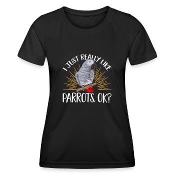Graupapagei African Grey Parrot Papagei - Frauen Funktions-T-Shirt - Schwarz - Vorne - AI Model Female 172 light (172cm)