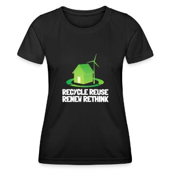 Recycle Réutiliser Renew Rethink Wind Turbine - Wind - T-shirt sport Femme - noir - Devant - AI Model Female 172 light (172cm)