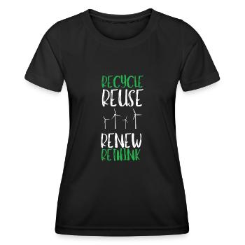 Recycle Réutiliser Renew Rethink Wind Turbine - Wind - T-shirt sport Femme - noir - Devant - AI Model Female 172 light (172cm)