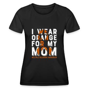 Je porte de l’orange pour ma mère, qui s’intéresse à - T-shirt sport Femme - noir - Devant - AI Model Female 172 light (172cm)