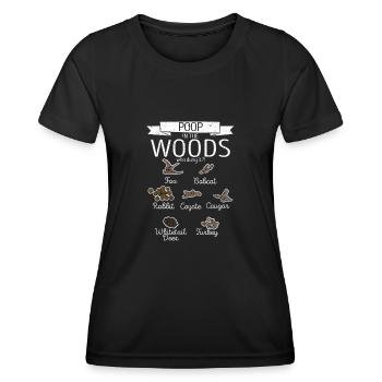 Poop In The Woods Who Dung It Funny Hunting Outdoor - Women's Functional T-Shirt - black - Front - AI Model Female 172 light (172cm)