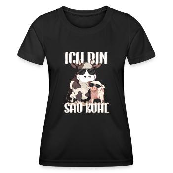 Ich Bin Sau Kuhl Kuh Landwirt Landwirtschaft Bauer - Frauen Funktions-T-Shirt - Schwarz - Vorne - AI Model Female 172 light (172cm)