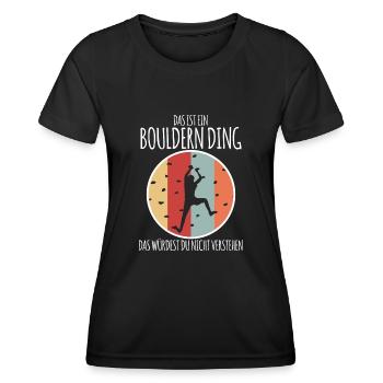 Bouldern Retro Klettern - Frauen Funktions-T-Shirt - Schwarz - Vorne - AI Model Female 172 light (172cm)