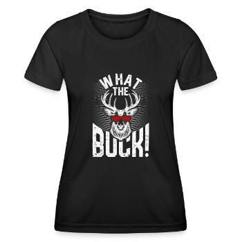 Qu’est-ce que le Buck drôle Chasse au cerf Rack à bois de wapiti - T-shirt sport Femme - noir - Devant - AI Model Female 172 light (172cm)