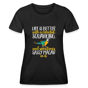 Gelbbrustara Papagei Blue And Yellow Macaw - Frauen Funktions-T-Shirt - Schwarz - Vorne - AI Model Female 172 light (172cm)