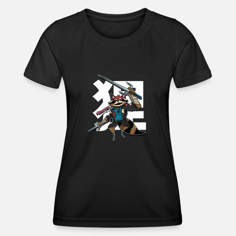 Samurai raccoon - Women's Functional T-Shirt - black
