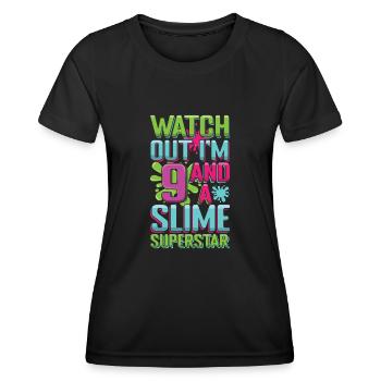 Alter 9 Jahre alt Kinder Schleim Liebhaber Genialer Schleim - Frauen Funktions-T-Shirt - Schwarz - Vorne - AI Model Female 172 light (172cm)