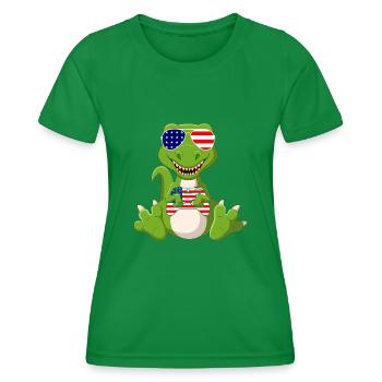 4. Juli Dinasour Gamer Merica - Frauen Funktions-T-Shirt - Kelly Green - Vorne - AI Model Female 172 dark (172cm)