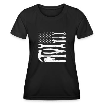 Amerikanische Flagge Mechaniker Heimwerker Patriot - Frauen Funktions-T-Shirt - Schwarz - Vorne - AI Model Female 172 light (172cm)