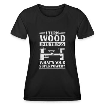 Tour à bois tournante - T-shirt sport Femme - noir - Devant - AI Model Female 172 light (172cm)
