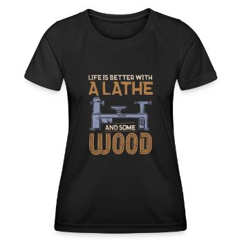 Tour à bois tournante - T-shirt sport Femme - noir - Devant - AI Model Female 172 light (172cm)