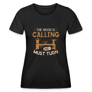 Tour à bois tournante - T-shirt sport Femme - noir - Devant - AI Model Female 172 light (172cm)