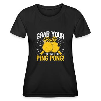 Attrapez vos balles C’est l’heure du ping-pong - T-shirt sport Femme - noir - Devant - AI Model Female 172 light (172cm)