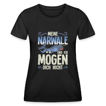 Meine Narwale und ich mögen dich nicht Narwal - Frauen Funktions-T-Shirt - Schwarz - Vorne - AI Model Female 172 light (172cm)