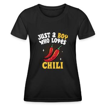 Hommes juste un garçon qui aime le piment rouge piment chaud - T-shirt sport Femme - noir - Devant - AI Model Female 172 light (172cm)