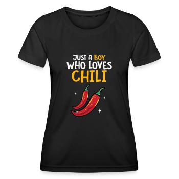 Red Pepper Hot Spicy Food Men Just A Boy Who Loves - T-shirt sport Femme - noir - Devant - AI Model Female 172 light (172cm)