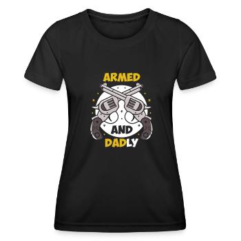 Bewaffnet und väterlich Lustige väterliche Väter - Frauen Funktions-T-Shirt - Schwarz - Vorne - AI Model Female 172 light (172cm)