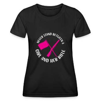 Ne vous tenez jamais entre une fille et son fusil - T-shirt sport Femme - noir - Devant - AI Model Female 172 light (172cm)