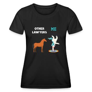 Autres avocats Me Licorne Cheval - T-shirt sport Femme - noir - Devant - AI Model Female 172 light (172cm)