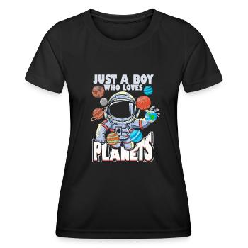 Juste un garçon qui aime les planètes du système solaire - T-shirt sport Femme - noir - Devant - AI Model Female 172 light (172cm)