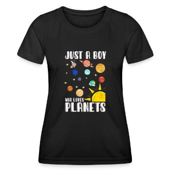 Nur ein Junge, der das Sonnensystem der Planeten liebt - Frauen Funktions-T-Shirt - Schwarz - Vorne - AI Model Female 172 light (172cm)