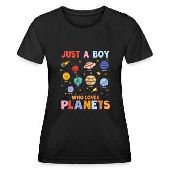 Nur ein Junge, der das Sonnensystem der Planeten liebt - Frauen Funktions-T-Shirt - Schwarz - Vorne - AI Model Female 172 light (172cm)