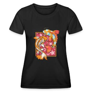 Japan Nishikigoi Sakura Geschenk Kirschblüten Koi - Frauen Funktions-T-Shirt - Schwarz - Vorne - AI Model Female 172 light (172cm)