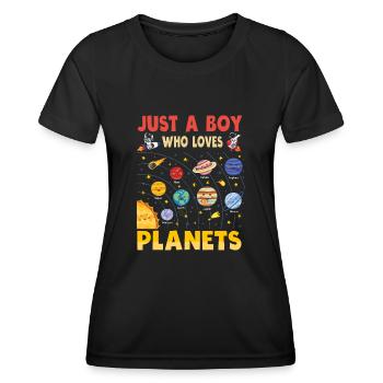 Just A Boy Who Loves Planets Solar System - Women's Functional T-Shirt - black - Front - AI Model Female 172 light (172cm)