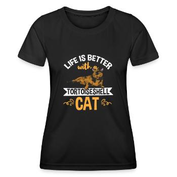 Schildpatt Katze Tortoiseshell Cat Tortie - Frauen Funktions-T-Shirt - Schwarz - Vorne - AI Model Female 172 light (172cm)