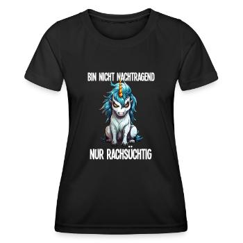 Nicht Nachtragend - Rachsüchtig Sarkasmus Einhorn - Frauen Funktions-T-Shirt - Schwarz - Vorne - AI Model Female 172 light (172cm)
