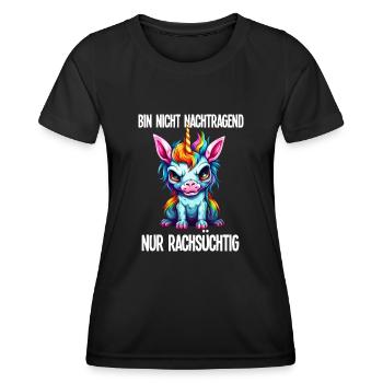 Nicht Nachtragend - Rachsüchtig Buntes Einhorn - Frauen Funktions-T-Shirt - Schwarz - Vorne - AI Model Female 172 light (172cm)