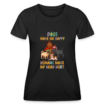 Les chiens me rendent heureux humain me font mal à la tête Doglove - T-shirt sport Femme - noir - Devant - AI Model Female 172 light (172cm)