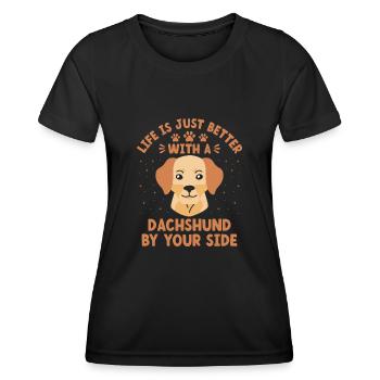 Das Leben ist einfach besser mit einem Dackel an Ihrer Seite - Frauen Funktions-T-Shirt - Schwarz - Vorne - AI Model Female 172 light (172cm)