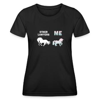 Autres avocats Me Licorne Cheval - T-shirt sport Femme - noir - Devant - AI Model Female 172 light (172cm)