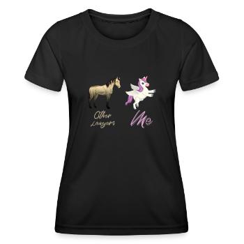 Autres avocats Me Licorne Cheval - T-shirt sport Femme - noir - Devant - AI Model Female 172 light (172cm)