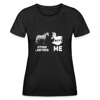 Autres avocats Me Licorne Cheval - T-shirt sport Femme - noir - Devant - AI Model Female 172 light (172cm)
