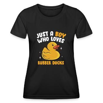 Duckling Funny Duckie Men Just A Boy Who Loves Rub - Frauen Funktions-T-Shirt - Schwarz - Vorne - AI Model Female 172 light (172cm)
