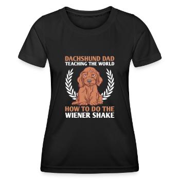 Dackel Papa lehrt die Welt Hundeliebhaber Hund besitzen - Frauen Funktions-T-Shirt - Schwarz - Vorne - AI Model Female 172 light (172cm)