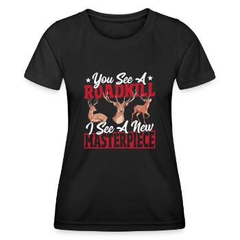 Du siehst einen überfahrenen Tierkörper, ich sehe - Frauen Funktions-T-Shirt - Schwarz - Vorne - AI Model Female 172 light (172cm)