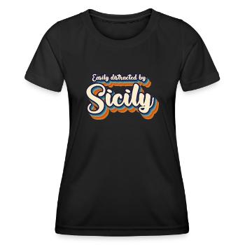 Sizilien Retro Italien Sicilia - Frauen Funktions-T-Shirt - Schwarz - Vorne - AI Model Female 172 light (172cm)