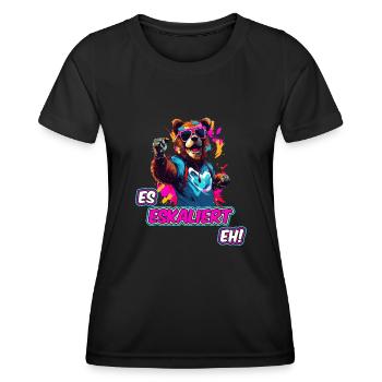 es eskaliert eh Lustiger Trinkspruch Festival Bier - Frauen Funktions-T-Shirt - Schwarz - Vorne - AI Model Female 172 light (172cm)