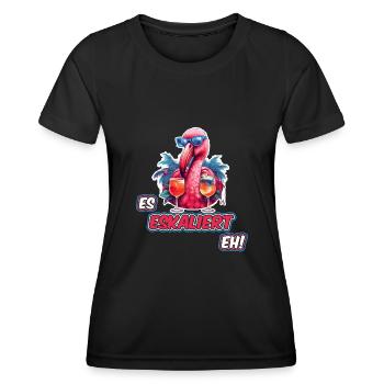 es eskaliert eh Flamingo Lustiger Trinkspruch Bier - Frauen Funktions-T-Shirt - Schwarz - Vorne - AI Model Female 172 light (172cm)