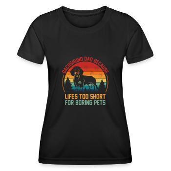Dackelvater, weil das Leben zu kurz für Langeweile ist - Frauen Funktions-T-Shirt - Schwarz - Vorne - AI Model Female 172 light (172cm)