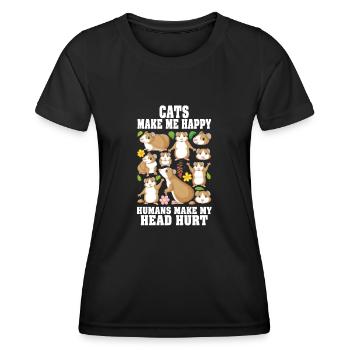 Les chats me rendent heureux humain me font mal à la tête - T-shirt sport Femme - noir - Devant - AI Model Female 172 light (172cm)
