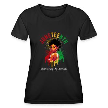 Juneteenth 1865 Se souvenir de mes ancêtres - T-shirt sport Femme - noir - Devant - AI Model Female 172 light (172cm)
