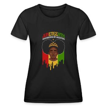 Juneteenth 1865 Gedenken an meine Vorfahren - Frauen Funktions-T-Shirt - Schwarz - Vorne - AI Model Female 172 light (172cm)