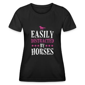 Facilement distrait par les chevaux - T-shirt sport Femme - noir - Devant - AI Model Female 172 light (172cm)