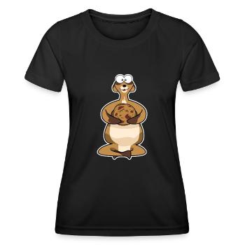 fat meerkat with biscuit - Women's Functional T-Shirt - black - Front - AI Model Female 172 light (172cm)