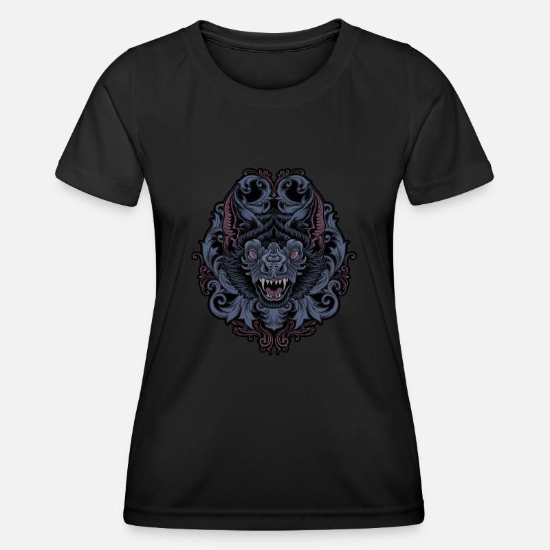 Bat with javanese ornament - Women's Functional T-Shirt - black